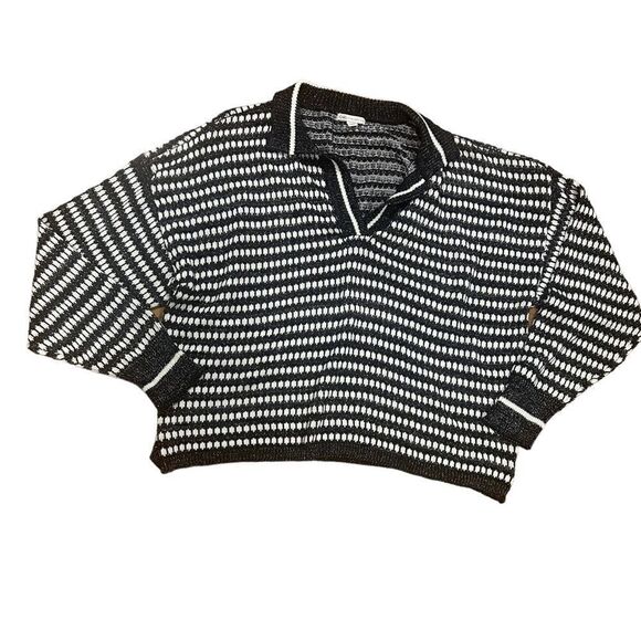 Cato Black and White Polo Collar Sweater with Silver Thread detail - Picture 2 of 9